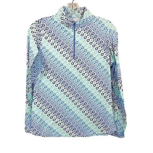 Ibkul Blue Geometric Print Mesh Long Sleeve Top 1/4 Zip Pullover - Size Small - Picture 1 of 8